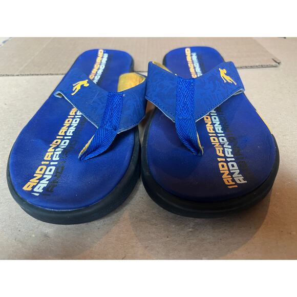 AND1 brand men's flip-flops blue gold - Picture 6 of 7